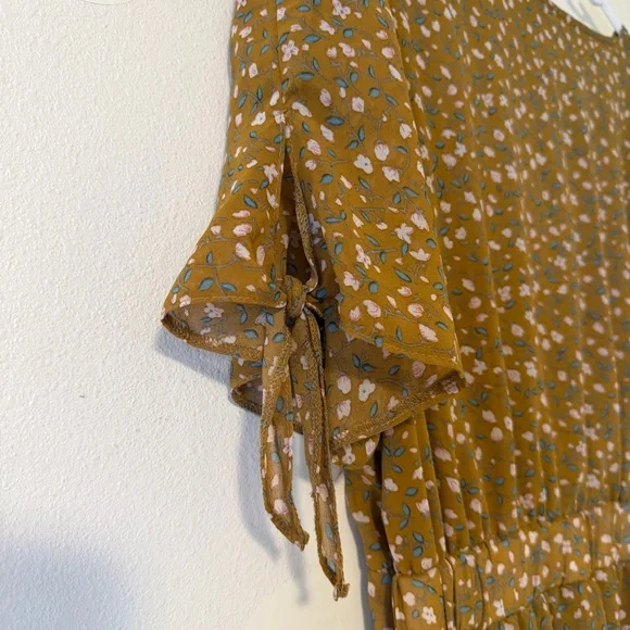 Piper & Scoot Floral Mustard Midi Button Up V Neck Dress - Picture 10 of 14